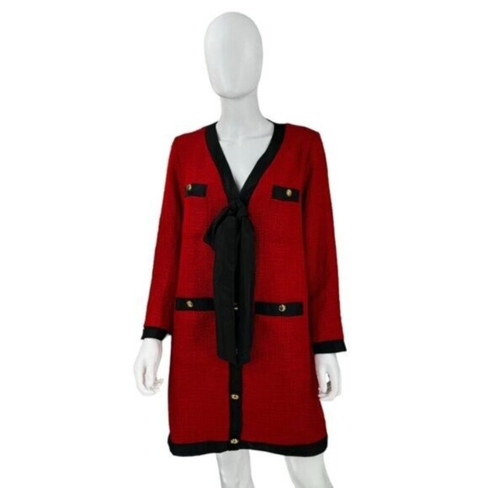 Pomander Place NEW Red Coco Tweed Long Sleeve Retro Preppy Mini Dress Size XL - Picture 11 of 13